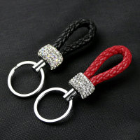 Mini Leather Keychain With Crystal Decoincluding Keyring