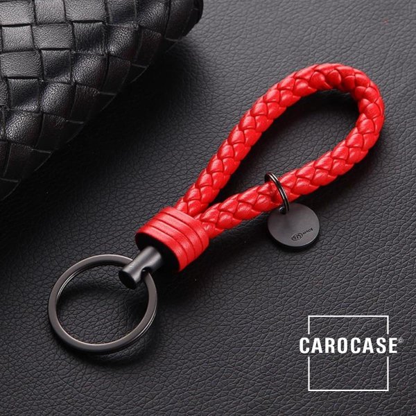Leather Keychain Including Keyring - Anthracite/Red