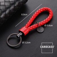 Leather Keychain Including Keyring - Anthracite/Red