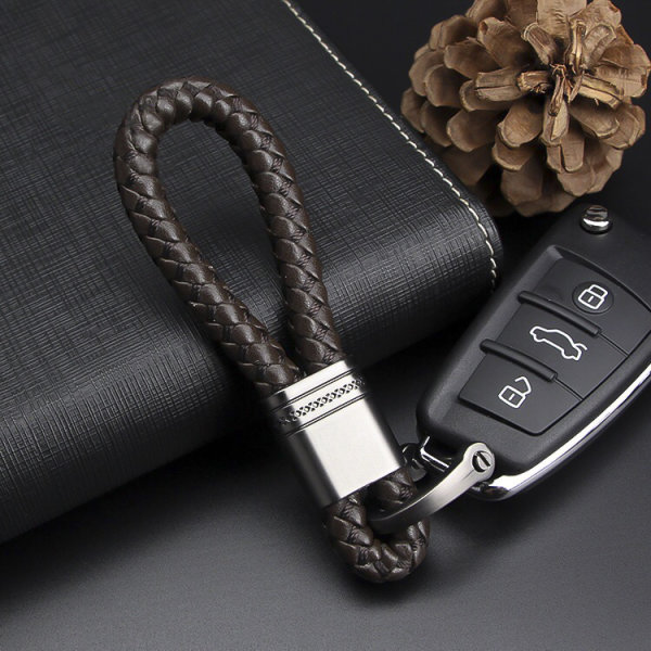 Premium Leather Keychain Including Carabiner - Anthracite/Dark Brown