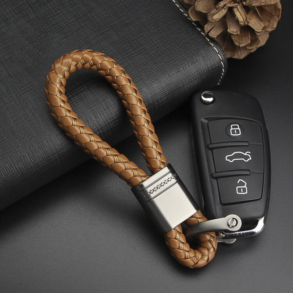 Premium Leather Keychain Including Carabiner - Anthracite/Light Brown