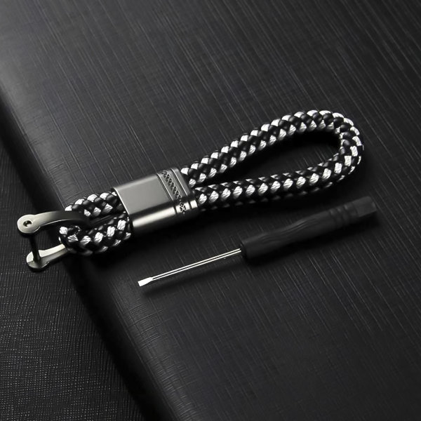 Premium Schlüsselanhänger Lederband Inkl. Karabiner - Anthrazit/Schwarz-Grau