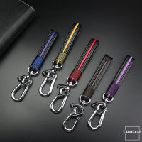 Leather Keychain Including Carabiner - Chrome/Red