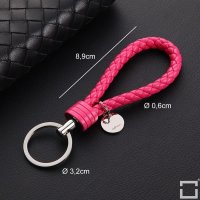 Leather Keychain Including Keyring - Chrome/Pink