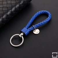 Leather Keychain Including Keyring - Chrome/Blue