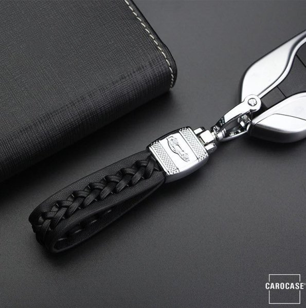 Decorative Leather Keychain Including Carabiner - Chrome/Black