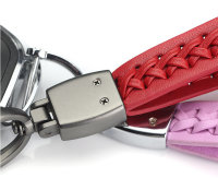 Decorative Leather Keychain Including Carabiner - Chrome/Red