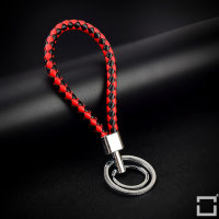 Decorative Leather Keychain Including Carabiner - Chrome/Black-Red