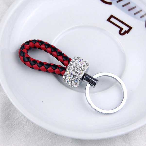 Mini Schlüsselanhänger Lederband Mit Kristalldekoinkl. Schlüsselring - Schwarz/Rot