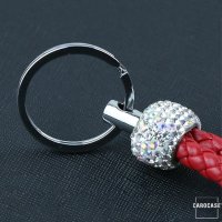 Mini Leather Keychain With Crystal Decoincluding Keyring - Black/Red