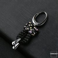 Mini Schlüsselanhänger Lederband Mit Kristalldekoinkl. Karabiner - Chrom/Schwarz