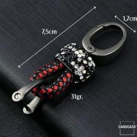 Mini Schlüsselanhänger Lederband Mit Kristalldekoinkl. Karabiner - Chrom/Schwarz