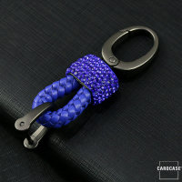 Mini Leather Keychain With Crystal Decoincluding Carabiner - Anthracite/Blue