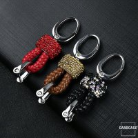 Mini Leather Keychain With Crystal Decoincluding Carabiner - Anthracite/Blue