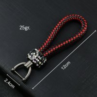 Exclusive Leather Keychain With Crystal Decoincluding Carabiner - Chrome/Black-Red