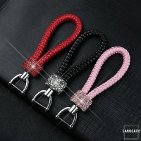 Exclusive Leather Keychain With Crystal Decoincluding Carabiner - Anthracite/Black-Red