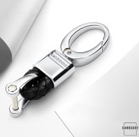 Mini Leather Keychain Including Carabiner - Chrome/Black