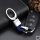 Mini Leather Keychain Including Carabiner - Chrome/Blue