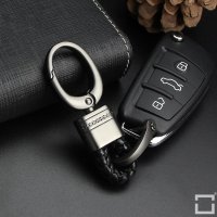 Mini Leather Keychain Including Carabiner - Anthracite/Black