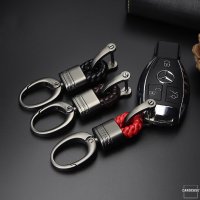 Mini Leather Keychain Including Carabiner - Anthracite/Dark Brown