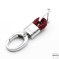 Mini Schlüsselanhänger Lederband Inkl. Karabiner - Chrom/Dunkelrot