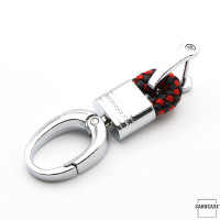 Mini Leather Keychain Including Carabiner - Chrome/Black-Red