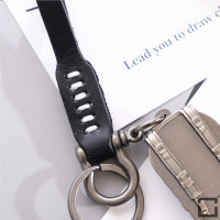 Exclusive Leather Keychain With Accented Seamsincluding Carabiner And Keyring - Black