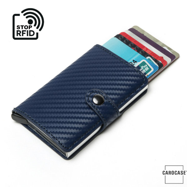 Carbon-Look Kreditkarten Etui Scheckkarteetui KTS8  mit Pop-Up Funktion und RFID Blocker dunkelblau