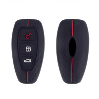 Coque de clé de voiture en silcone (SEK22) compatible avec Ford clés - noir/rouge