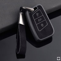 Coque de protection en silicone, Cuir Alcantara pour voiture Volkswagen, Skoda, Seat clé télécommande V4 noir
