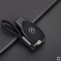 Silikon Alcantara Schutzhülle passend für Mercedes-Benz Schlüssel + Lederband + Karabiner  SEK12-M8