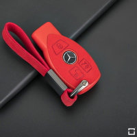 Silikon Alcantara Schutzhülle passend für Mercedes-Benz Schlüssel + Lederband + Karabiner  SEK12-M8
