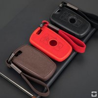 Silikon Alcantara Schutzhülle passend für BMW Schlüssel + Lederband + Karabiner rot SEK12-B5-3