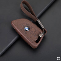Silikon Alcantara Schutzhülle passend für BMW Schlüssel + Lederband + Karabiner braun SEK12-B7-2
