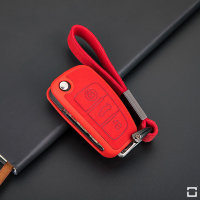 Silikon Alcantara Schutzhülle passend für Audi Schlüssel + Lederband + Karabiner rot SEK12-AX3-02-S187-K