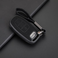 Silikon Alcantara Schutzhülle passend für Audi Schlüssel + Lederband + Karabiner schwarz SEK12-AX4-1