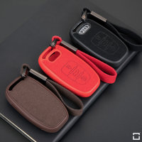 Silikon Alcantara Schutzhülle passend für Audi Schlüssel + Lederband + Karabiner schwarz SEK12-AX4-1