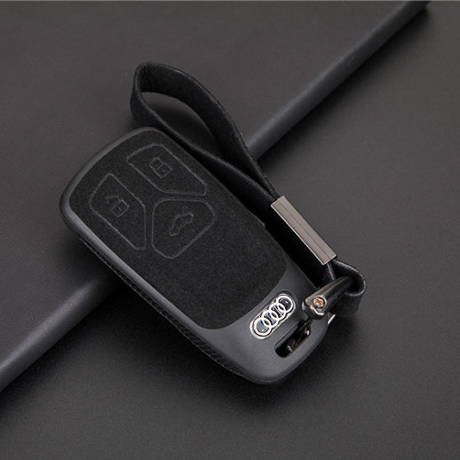 Silikon Alcantara Schutzhülle passend für Audi Schlüssel + Lederband + Karabiner  SEK12-AX6