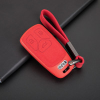 Silikon Alcantara Schutzhülle passend für Audi Schlüssel + Lederband + Karabiner rot SEK12-AX6-3