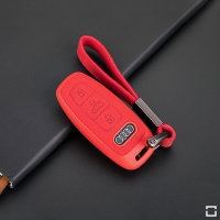 Silikon Alcantara Schutzhülle passend für Audi Schlüssel + Lederband + Karabiner rot SEK12-AX7-3