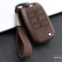 Coque de protection en silicone, Cuir Alcantara pour voiture Kia clé télécommande K3 brun
