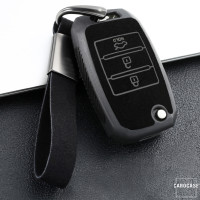 Silikon Alcantara Schutzhülle passend für Kia Schlüssel + Lederband + Karabiner braun SEK12-K3-2