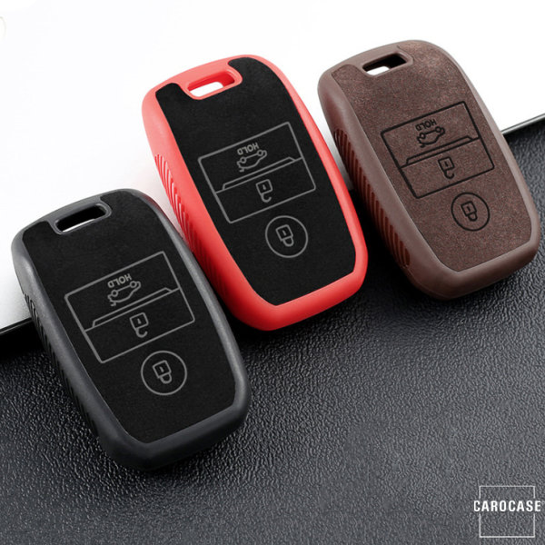 Silikon Alcantara Schutzhülle passend für Kia Schlüssel + Lederband + Karabiner  SEK12-K7