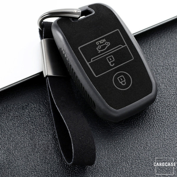 Coque de protection en silicone, Cuir Alcantara pour voiture Kia clé télécommande K7 noir