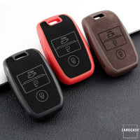 Silikon Alcantara Schutzhülle passend für Kia Schlüssel + Lederband + Karabiner rot SEK12-K7-3