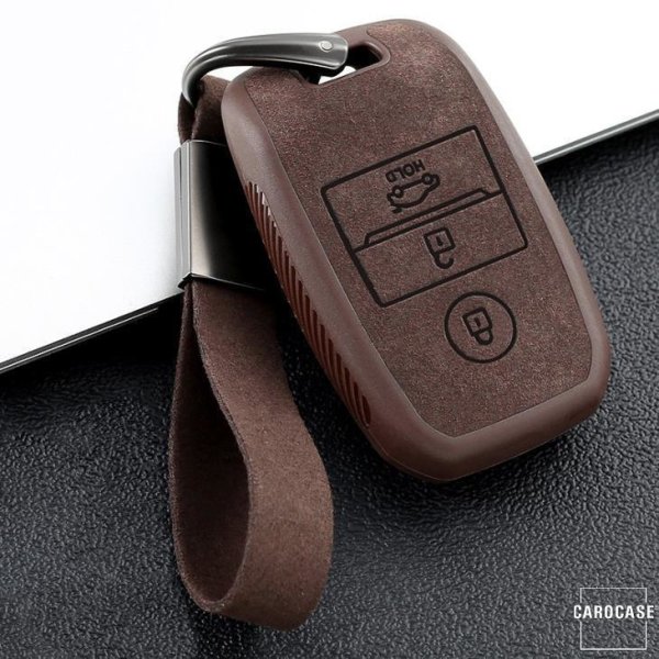 Coque de protection en silicone, Cuir Alcantara pour voiture Kia clé télécommande K7 brun