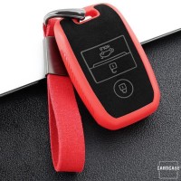 Silikon Alcantara Schutzhülle passend für Kia Schlüssel + Lederband + Karabiner braun SEK12-K7-2