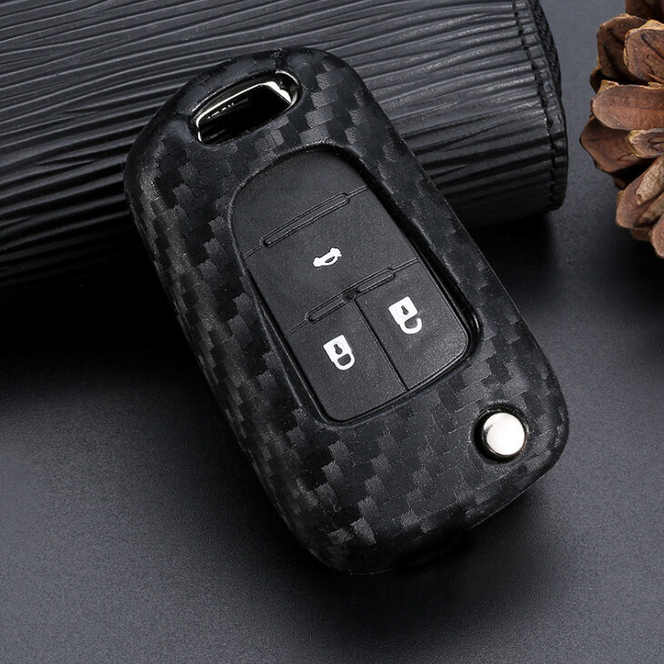 Silikon Carbon-Look Schlüssel Cover passend für Opel Schlüssel schwarz SEK3-OP6