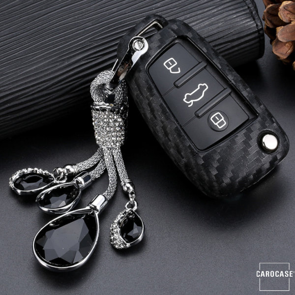 Silikon Carbon-Look Schlüssel Cover passend für Audi Schlüssel schwarz  SEK3-AX4