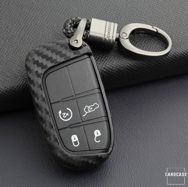 Silikon Carbon-Look Schlüssel Cover passend für Jeep, Fiat Schlüssel schwarz SEK3-J4